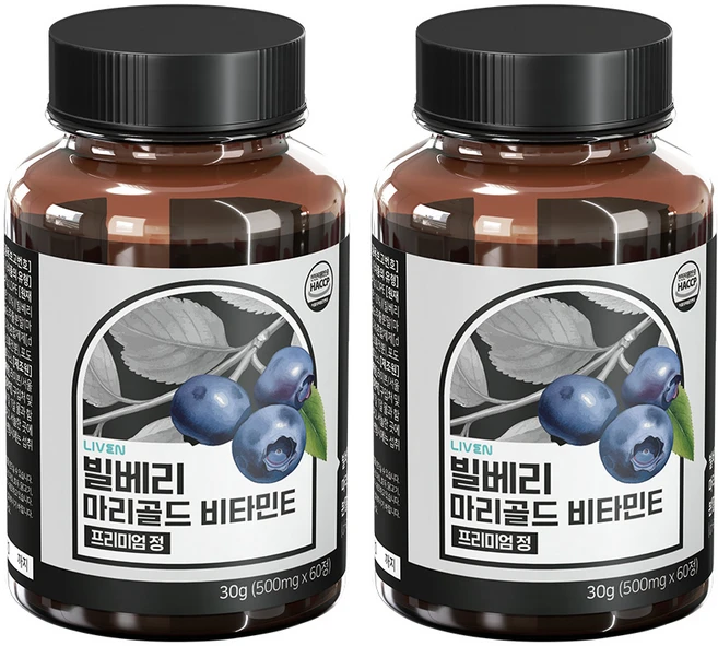 라이븐 빌베리 안토시아닌 마리골드 루테인 비타민E 프리미엄정 2개월분, 2개, 60정 - 쿠팡
