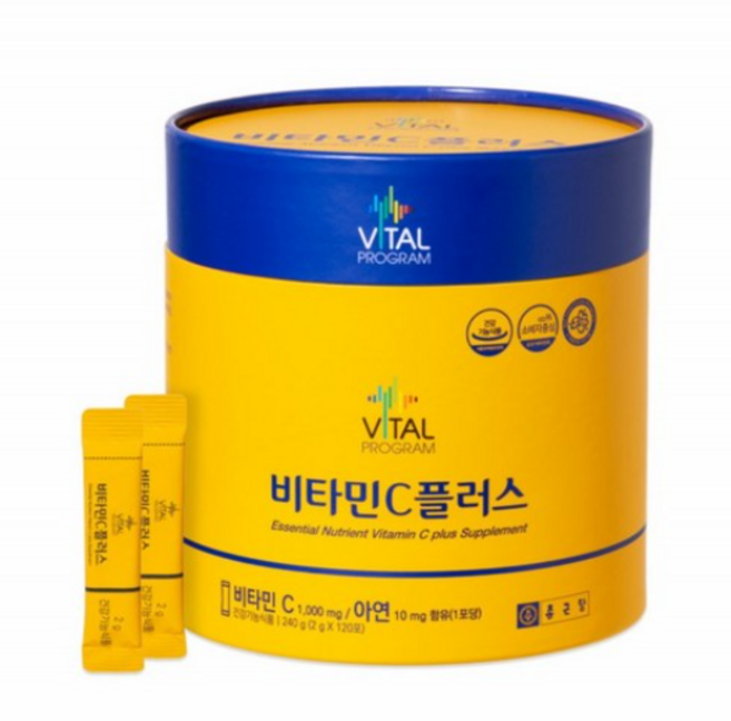(약국정품) 종근당 바이탈프로그램 비타민C플러스 1000mg 아연함유 120포 비타민C 분말, 120회분, 1개