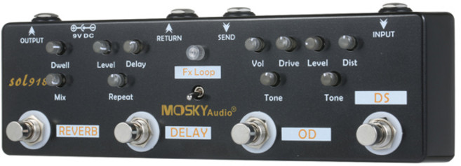 고급 MOSKY Sol918 5-In-1 기타 멀티 이펙트 페달 디스토션 딜레이 리버브 오버드라이브 FX 루프 메탈 쉘, 1개