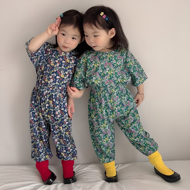 아이스토리키즈 여름봄꽃9부플리츠 바지고쟁이상하세트 유아동 상하복