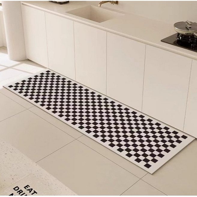 인사이드마켓 빨아쓰는 소프트 규조토 주방 발매트 블랙 시그니처, 블랙체커