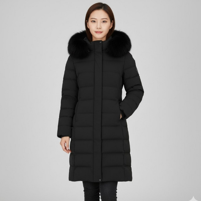 네파 여성 겨울 라쿤퍼 아웃도어 슬림핏 덕다운 오리털 롱패딩 점퍼