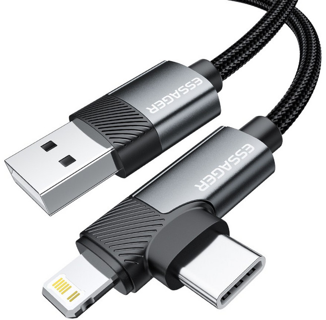 Essager A to C타입+아이폰8핀 3A PD 고속충전 케이블 2개입, 2개, 회색, 2m