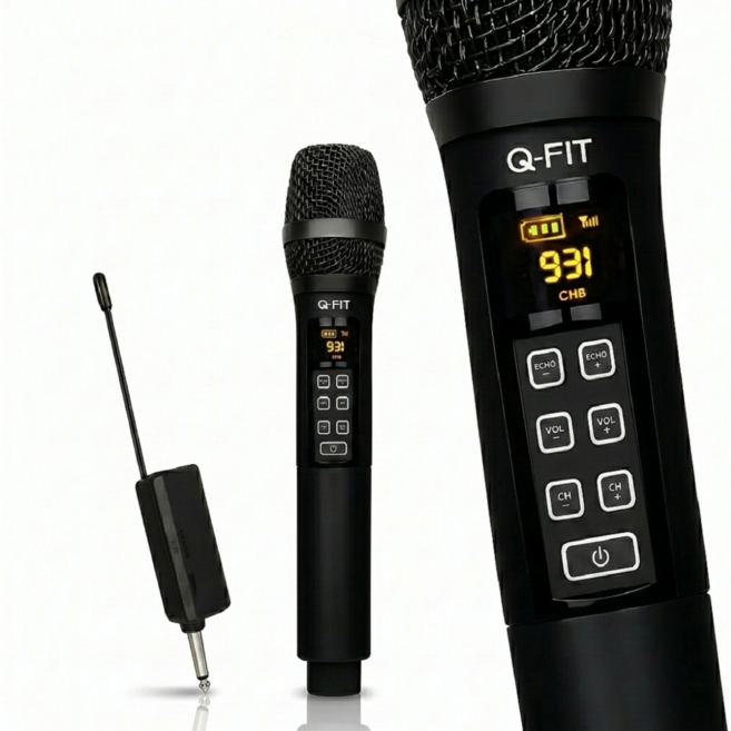 큐핏 강의용 공연용 행사용 버스킹 무선마이크 노래방 UHF 무선마이크 2개 + 수신기 세트, 블랙, UB-220