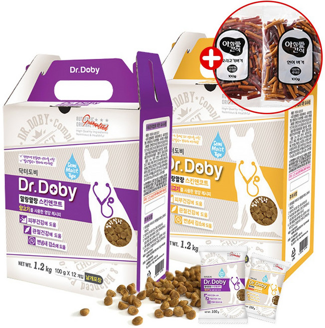 닥터도비 말랑말랑 스킨앤코트 피부 관절 강아지 사료, 2개, 1.2kg, 양