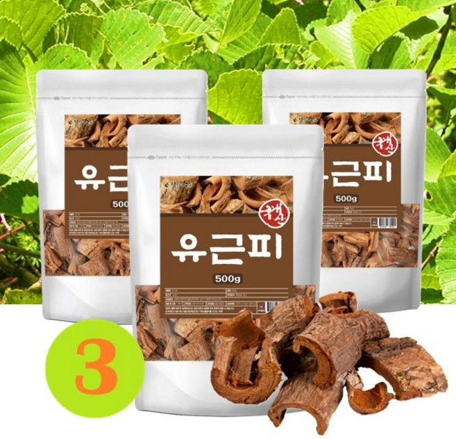 국산 유근피 느릅나무 뿌리 껍질 차 효능 영천 코나무 왕느릅나무 누릅나무뿌리, 500g, 3개