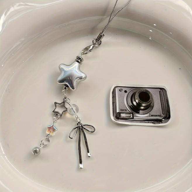 데이모먼트 실버 별 폰줄 키링 고리 휴대폰 스트랩 펜던트 스타 비즈 고리, 1개