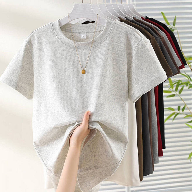 短版上衣女裝衣服短袖大尺碼瑜伽運動休閒圓領涼感T恤吸濕排汗顯瘦冰絲小香風五分袖韓版寬版透氣防曬上衣重磅厚磅t恤襯衫羽球衣