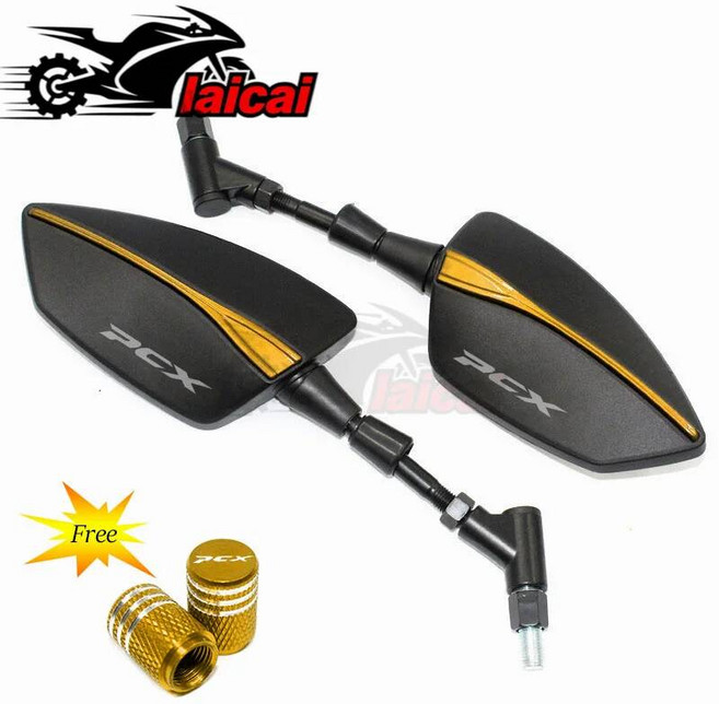 오토바이 백미러 혼다 호환 PCX125 PCX150 PCX160 PCX 125 150 160 2018 8/10mm 범용 조절식 사이드 미러, 옵션03) Gold PCX