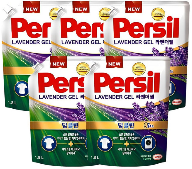 퍼실 라벤더젤 플러스 겸용 액상세제 리필, 1.8L, 5개