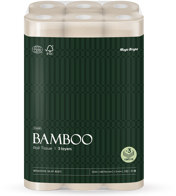 매직브라이트 먼지없는 친환경 대나무 화장지 3겹, 1개, 30롤, 30m