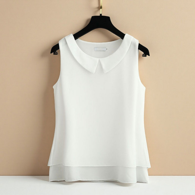 여성용 여름 빅사이즈 민소매 플라우스 루즈핏 라운드넥 쉬폰 나시