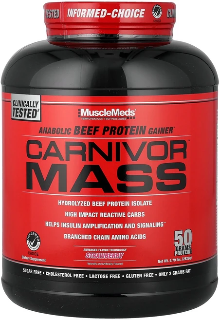 MuscleMeds Carnivor™ Mass 아나볼릭 비프 프로틴 게이너 딸기 맛 2 628g(5.79lb) MuscleMeds (머슬메즈), MuscleMeds, Carnivor™ Mass, 아나, 1개, 2.628g - 쿠팡