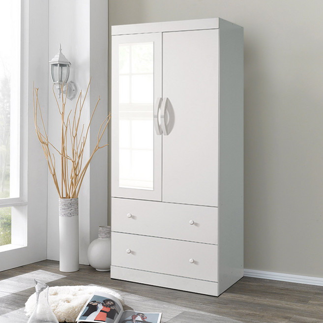 솜씨방가구 심플장롱 거울형 투서랍장, 화이트