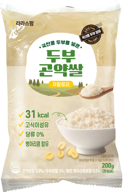 라라스팜 두부곤약쌀 습식 알알이 곤약 곤약미 200g 국산콩 두부분말 병아리콩 함유 200g, 20개