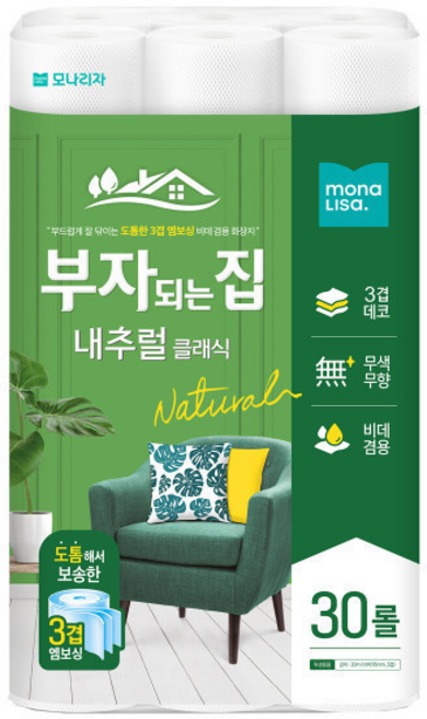 모나리자 부자되는집 내추럴클래식 화장지 3겹 30롤X4팩, 1세트, 1롤