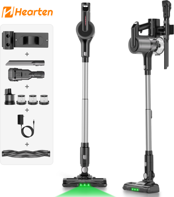 [ 새해 ]Hearten 무선 청소기 다용도 35000pa+고급 HEPA+ LED+디지털 디스플레이+6in1;+자유 조절; 저소음 최신 원룸/차량용/애완동물 휴대용 청소기, 승급-Black-Pro