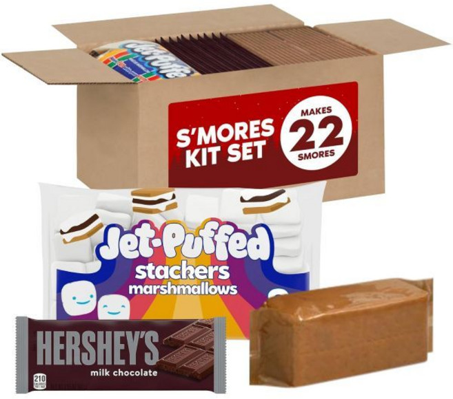기프트 박스 초콜릿 사탕 선물용 식 캔디 허쉬 스모어 키트 세트 키트에 풀 사이즈 바 6개 라지 허니 그레이엄 크래커 27개 마시멜로가 포함되어 있습니다 연말 선물 크리스마스, 22 S'mores, 1개