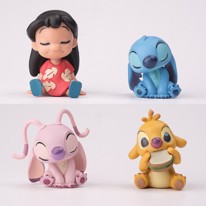 스티치 피규어 4종 세트 릴로 스티치 루벤 엔젤 디즈니 캐릭터 장식 소품, 1개