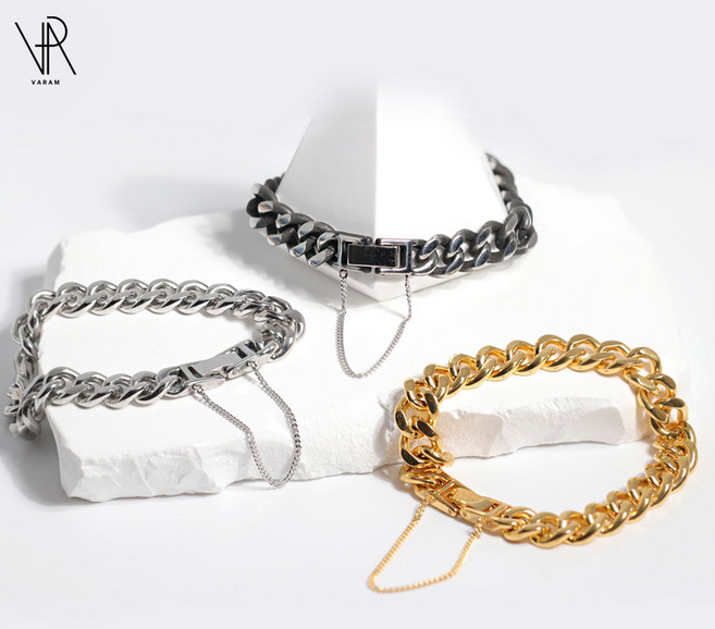 VARAM 버클 체인팔찌 써지컬스틸 남자 여자 커플 체인팔찌
