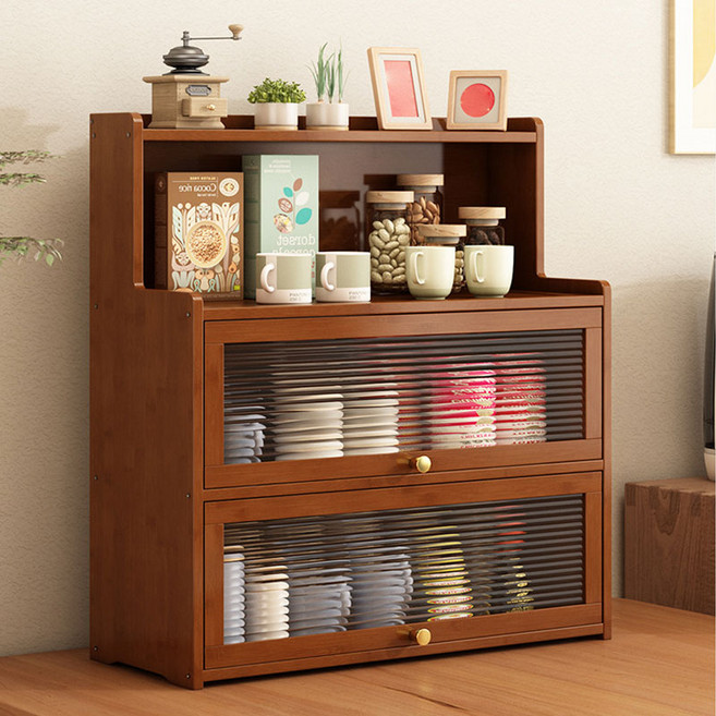SeekFun 다용도 테이블 수납장 책상 식탁 정리 선반 홈카페 홈바 튼튼한 물컵 정리대 수납함 하부장 4단, 우드