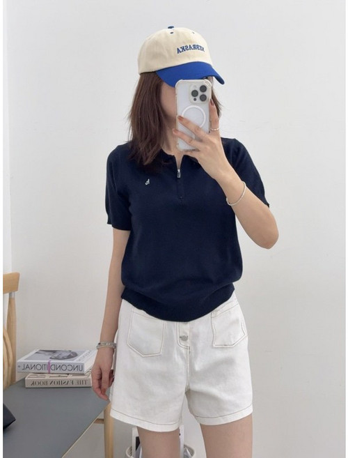 半拉鍊細針織POLO衫 #B082