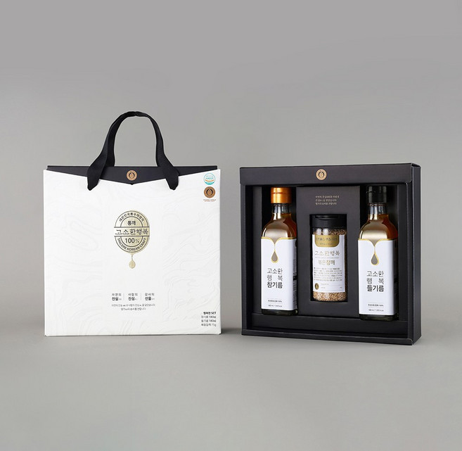 [고소한 행복] 참기름 & 들기름 & 볶은참깨 선물세트 (180ml), 1개