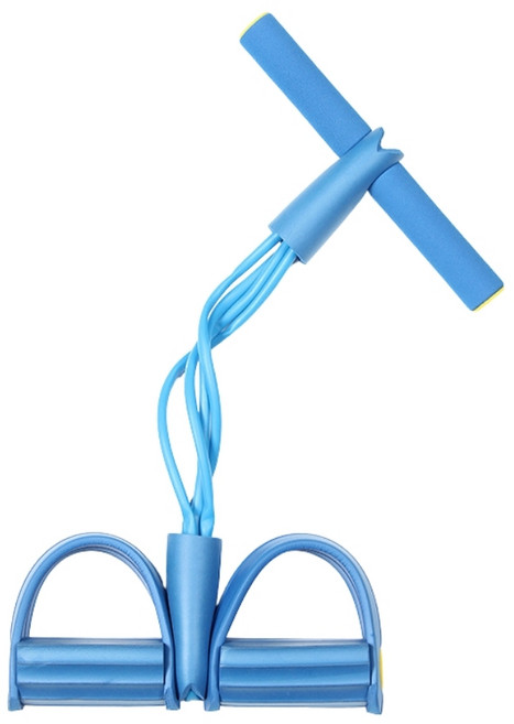 多功能彈力繩拉力器 泡棉手柄腳踏 輕巧便攜 全身鍛鍊, 藍色, 1個