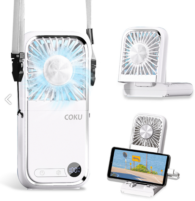 COKU 탁상용 접이식 급속 냉각 에어컨 미니 휴대용 선풍기 캠핑용 다용도, 흰색