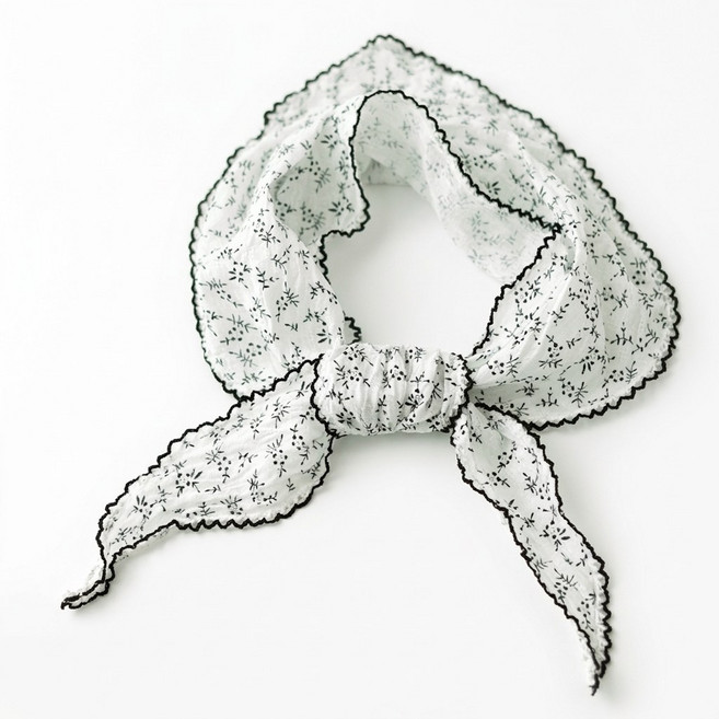 메리앤유 잔꽃 패턴 쁘띠 미니 삼각 스카프 리본 목 수건 여름 스카프