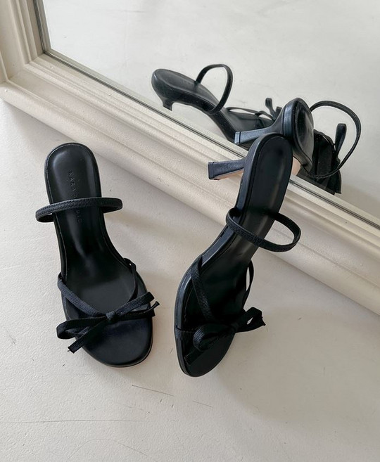 오픈토 리본 메리제인 뮬 미들힐 7cm