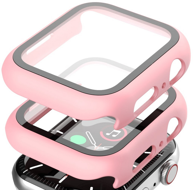 가꼬싶다 풀커버 9H 일체형 애플워치 케이스 2개입, 핑크 샌드, 2개