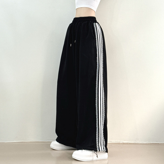 제이앤썸 사이드 레이스 라인 트레이닝 팬츠 밴딩 와이드 조거 밑단스트링 트랙팬츠 봄 여름 바지