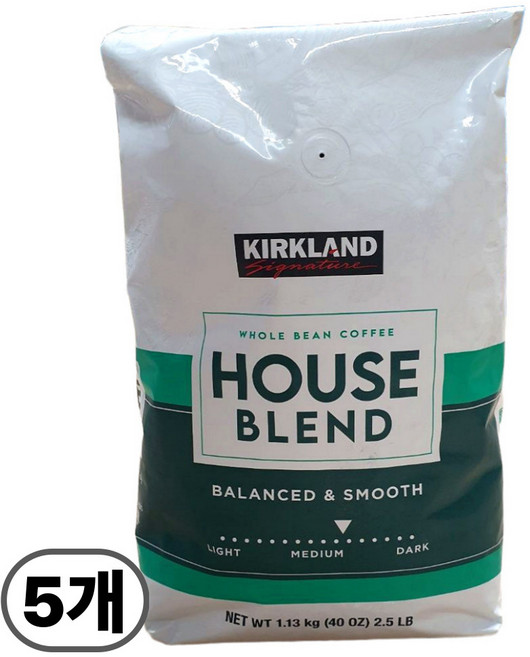 컬클랜드 시그니춰 초록색 하우스 블렌드 1.13kg 갈지 않은 원두 콩 홀빈 커피 1.13키로, 5개, 홀빈(분쇄안함)