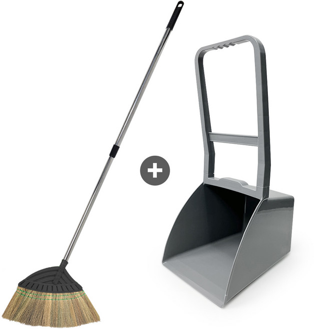 월드크린 잘쓸려 미얀마 스텐 2단 갈대비 블랙+컬러 외곽 쓰레받기 그레이, 미얀마스텐2단갈대비블랙+컬러외곽쓰레받기그레이, 1세트