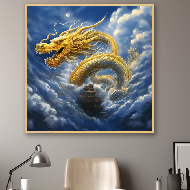 갑진년새해 청룡의해 용그림 행운 액자 풍수 지리 거실 현관 좋은 그림 대형 가게 오픈 개업 집들이 선물, 2.승천하는 황금용, 1. 25x25(cm), 1.무광화이트알루미늄액자