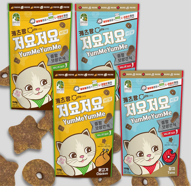 [사이즈업!] 9free 국산 캐츠랑 저요저요 고양이과자 스낵, 4개, 150g, 닭고기+참치