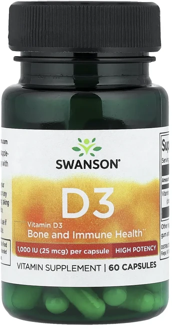 Swanson 비타민D3 고효능 25mcg(1000IU) 캡슐 60정, 1개 - 쿠팡
