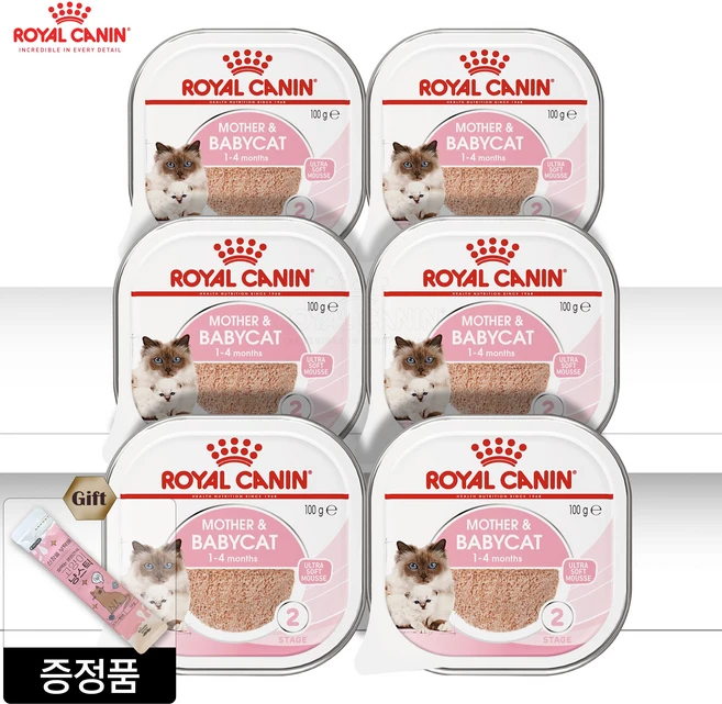 로얄캐닌 마더앤베이비무스캔 + 젠틀프라이스 신장 냥스틱 자묘 임신 수유묘 고양이영양습식사료, 100g, 6개, 혼합맛, 24캔 구입시 추가1캔 증정 - 쿠팡