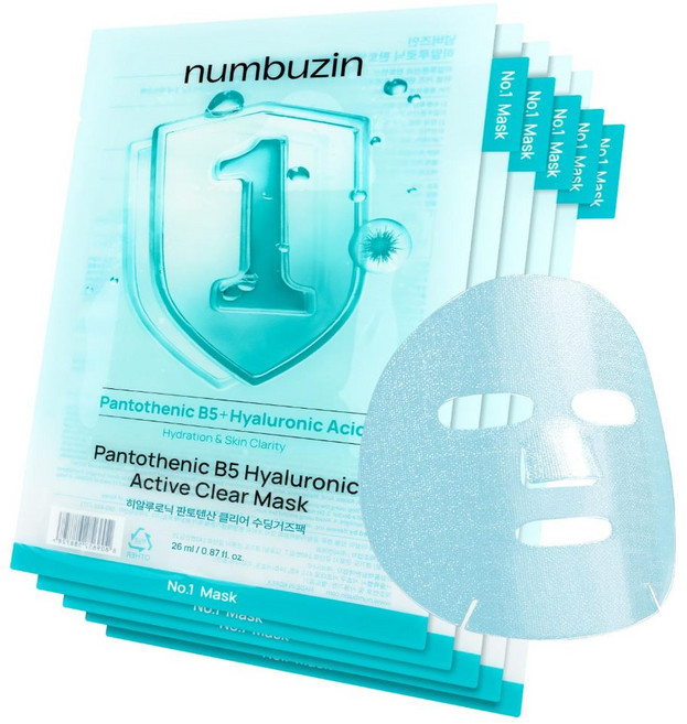numbuzin 全系列面膜 | B5補水 膠原PDRN 冰鎮舒緩 維他命亮白 舒緩毛孔, 1片, 1號玻尿酸補水面膜| 控油 | 適合油肌,1片入（體驗裝）