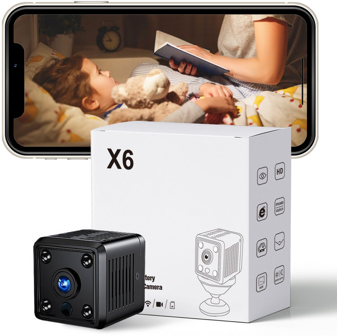 미니 방형 스마트 무선 WIFI 홈캠 현관 CCTV 실시간 소형 홈캠 (사각지대 헌터), 1개, 블랙-X6