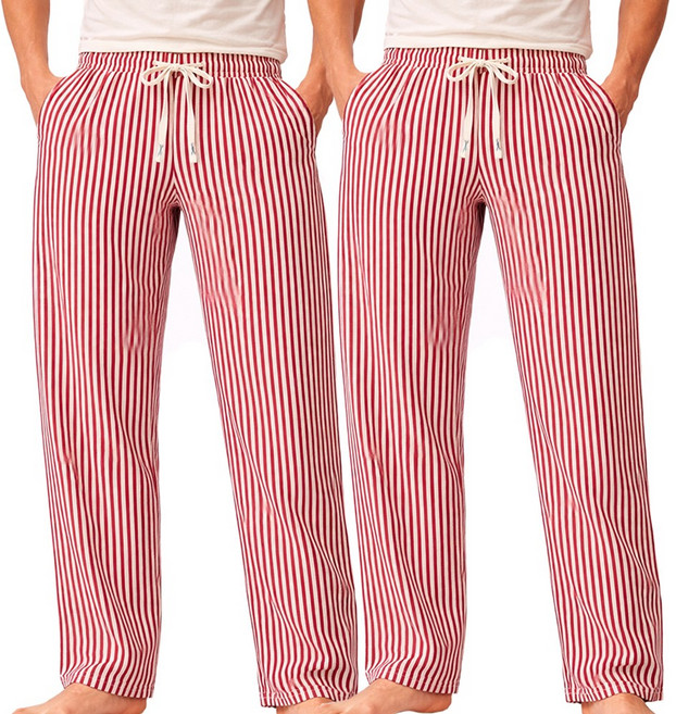 1+1 엘에이스 남성용 까실한 실내복 9부 주머니 스트라이프 바지 2매입