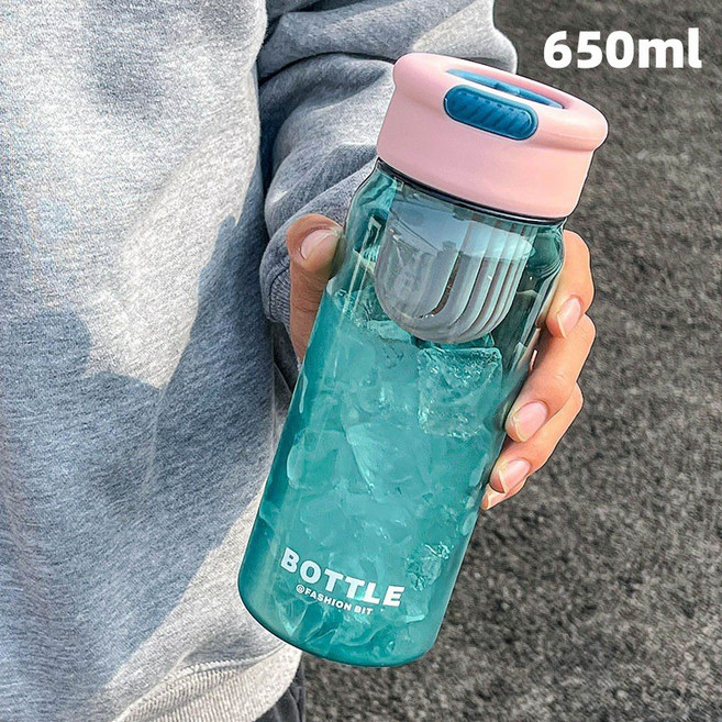 時尚簡約運動水杯 帶茶漏 輕量塑料杯, 1個, 5550粉藍,650-850ml