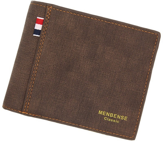 MENBENSE 男士時尚復古PU皮短夾 三折多卡位設計 深咖色