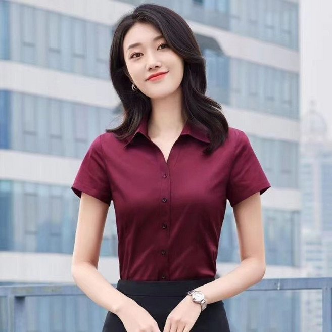 白襯衫女修身短袖職業裝工作服正裝春夏季白色黑色襯衣女韓版上衣