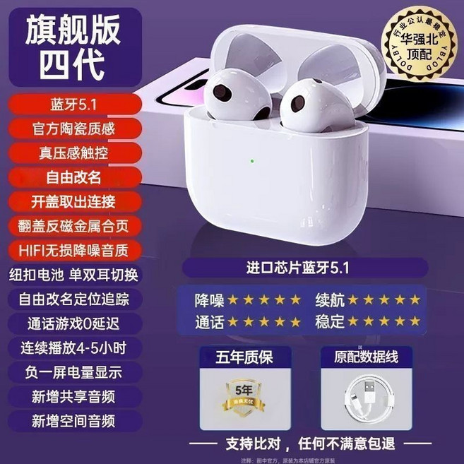 迷你觸控無線藍牙耳機 降噪高音質 適用安卓蘋果, 豪華四代【高配版+變續航+有配置】,收藏送十年質保【90天試用+退換包郵】, N/A, 五代迷你觸控頂配, 豪華四代
