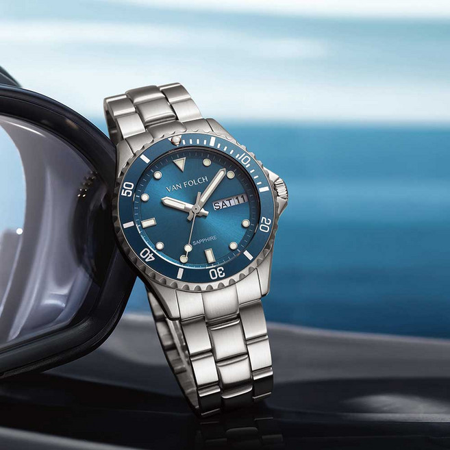 반폴츠 프리미어 스틸 남자 남성 메탈 손목 시계 사파이어 글라스 41mm