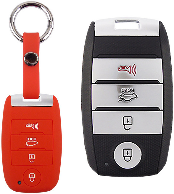 더조은셀러 기아 뉴 올뉴 더뉴 K3 K5 쏘렌토R 스포티지R 쏘울 니로 카렌스 호환 스마트키 키링+키홀더 실리콘 케이스 key-10 키홀더, 레드