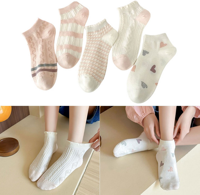 보리보리 여성용 패션 귀여운 패션 단목 양말 5켤레 세트