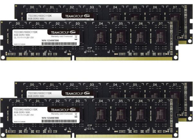 TEAMGROUP 엘리트 DDR3 16GB 키트 2x8GB 1600MHz PC3-12800 CL11 언버퍼링 비ECC 1.5V UDIMM 240 핀 PC 컴퓨터 데스크톱 메모리, 32GB Kit (4x8GB), 1600 CL11-11-11-28, Dual Channel